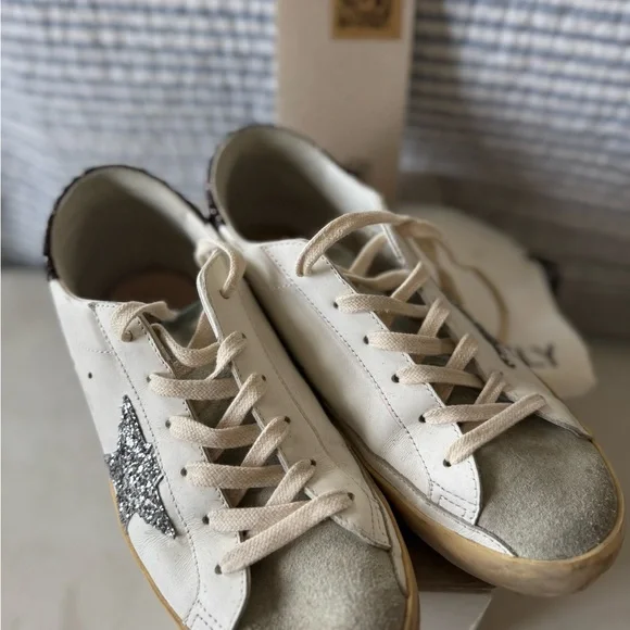 Golden Goose White and Gray Sneakers with Glitter Star - Picture 10 of 12